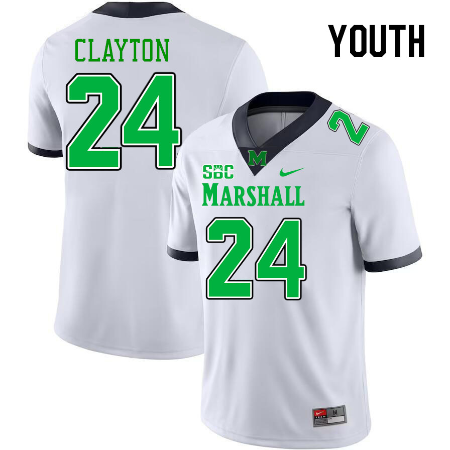 Youth #24 Jacarius Clayton Marshall Thundering Herd SBC Conference College Football Jerseys Stitched